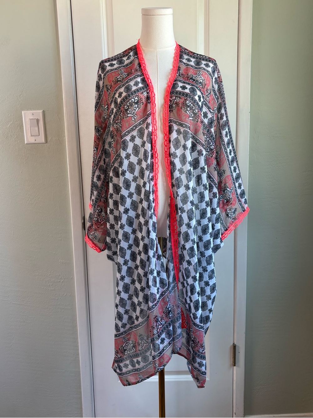 Bundle 2/$30! BECCA Sheer Paisley & Tile Print Swim Coverup with Neon Coral Trim
